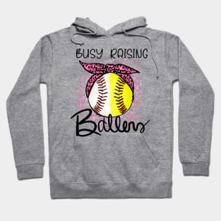 Busy Raising Ballers, Baseball, Softball Mom with Pink Cheetah Bow Design Hoodie